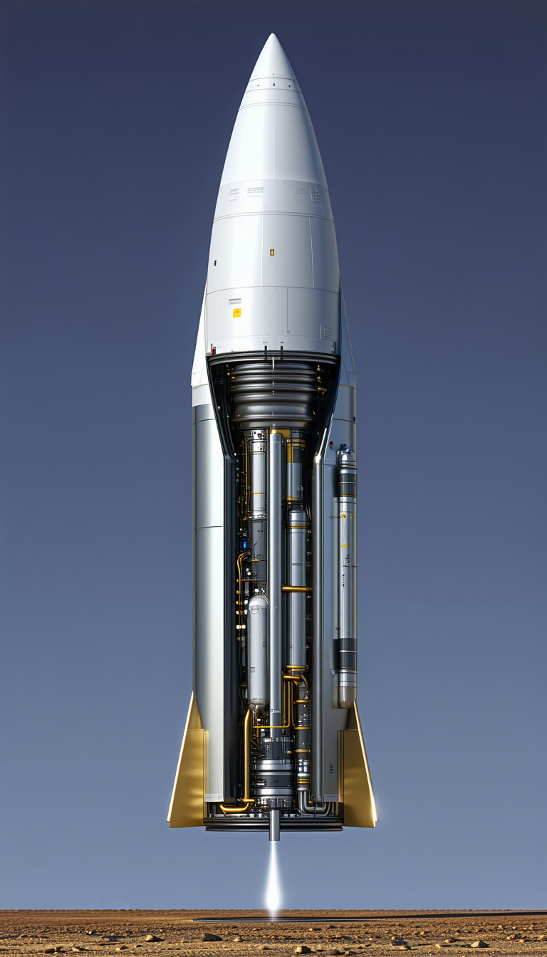 A Rocket Is Shown In A Close-up View, With Its Engine And Fuel Tanks Visible