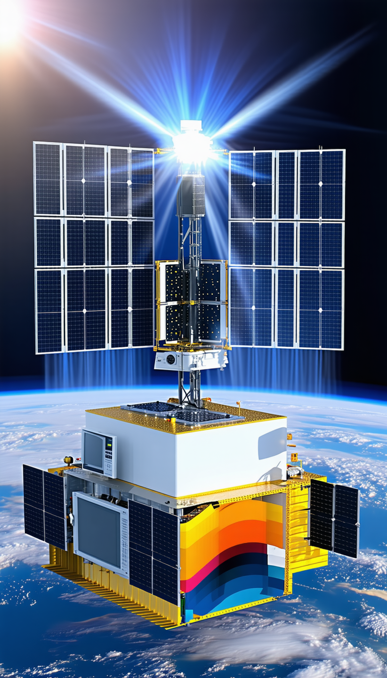 A Large Satellite Dish With A Yellow And White Color Scheme