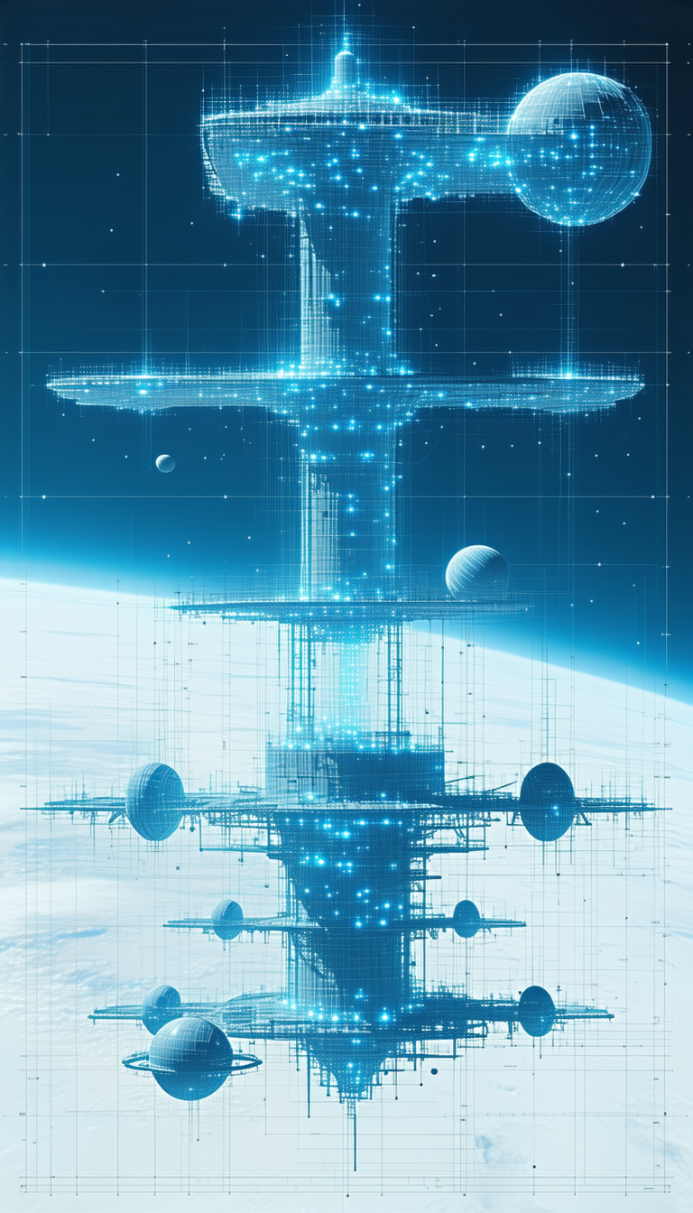 In The Image, There Is A Futuristic Space Station With A Large Central Tower