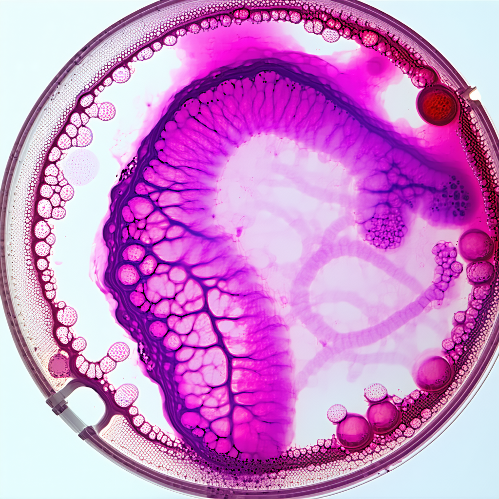 A Purple Substance, Possibly A Blood Sample, Inside A Glass Container