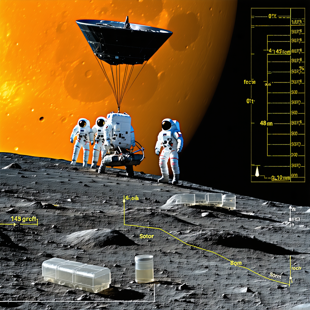 A Group Of Four Astronauts Standing On The Moon, With A Large Spacecraft In The Background