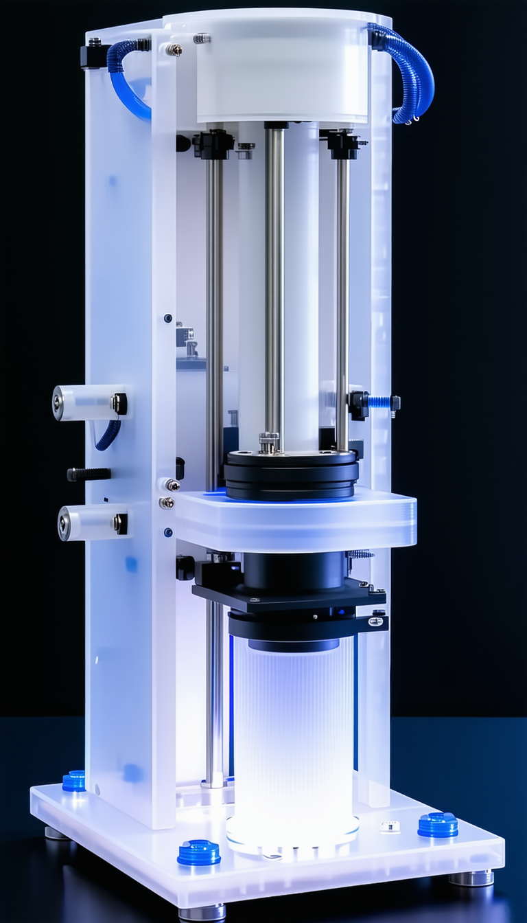 A Large White Machine Is Sitting On A Black Table