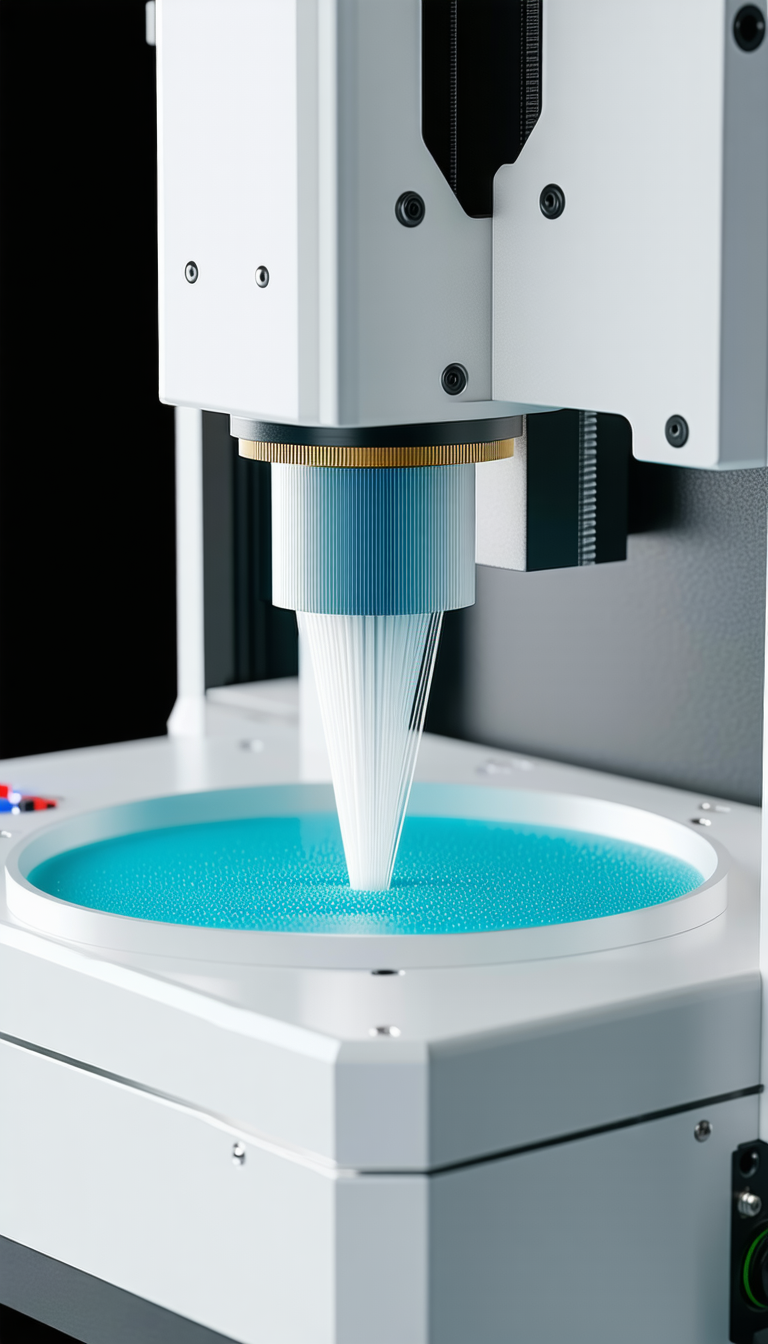 A White Plastic Machine Is Making A Blue Plastic Object