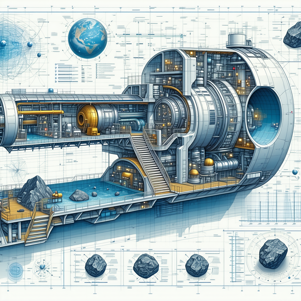 A Large, Futuristic Spacecraft Is Shown In A Blue And White Drawing