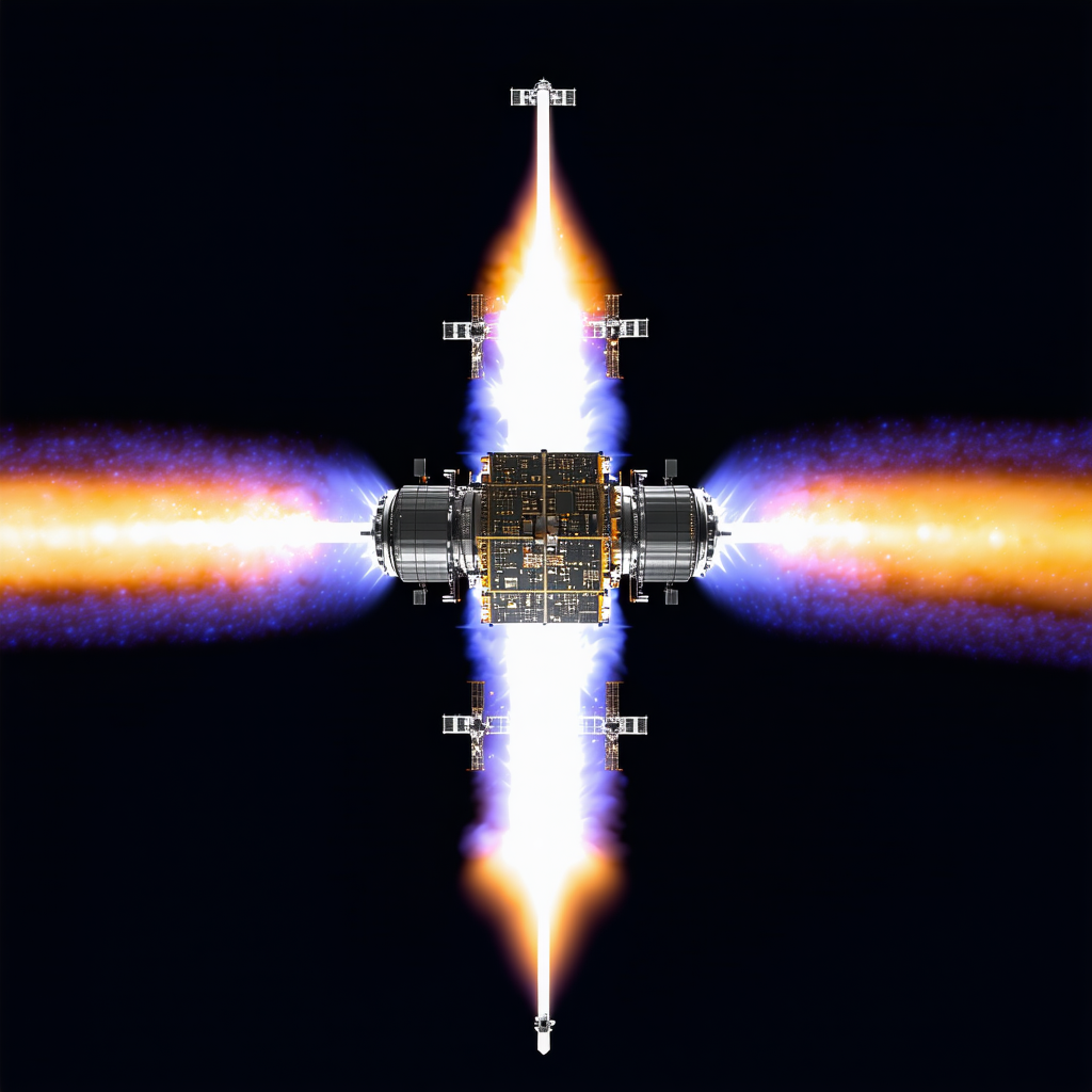 A Space Shuttle Is Shown In A Close-up View, With Its Engines Lit Up