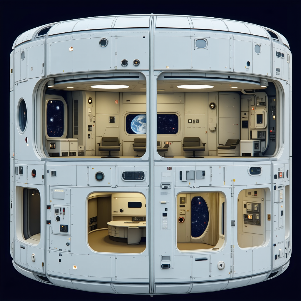The Image Is A 3d Model Of A Space Station, Showcasing The Interior Of The Spacecraft