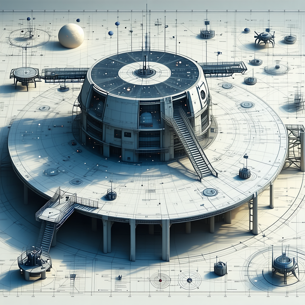futuristic building depicted drawing
