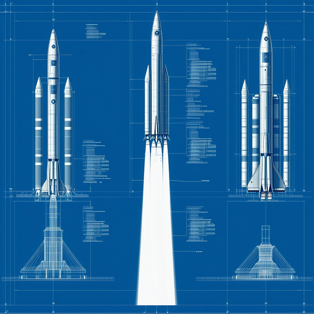 A Blue Drawing Of A Rocket Ship Is Displayed On A Blue Background