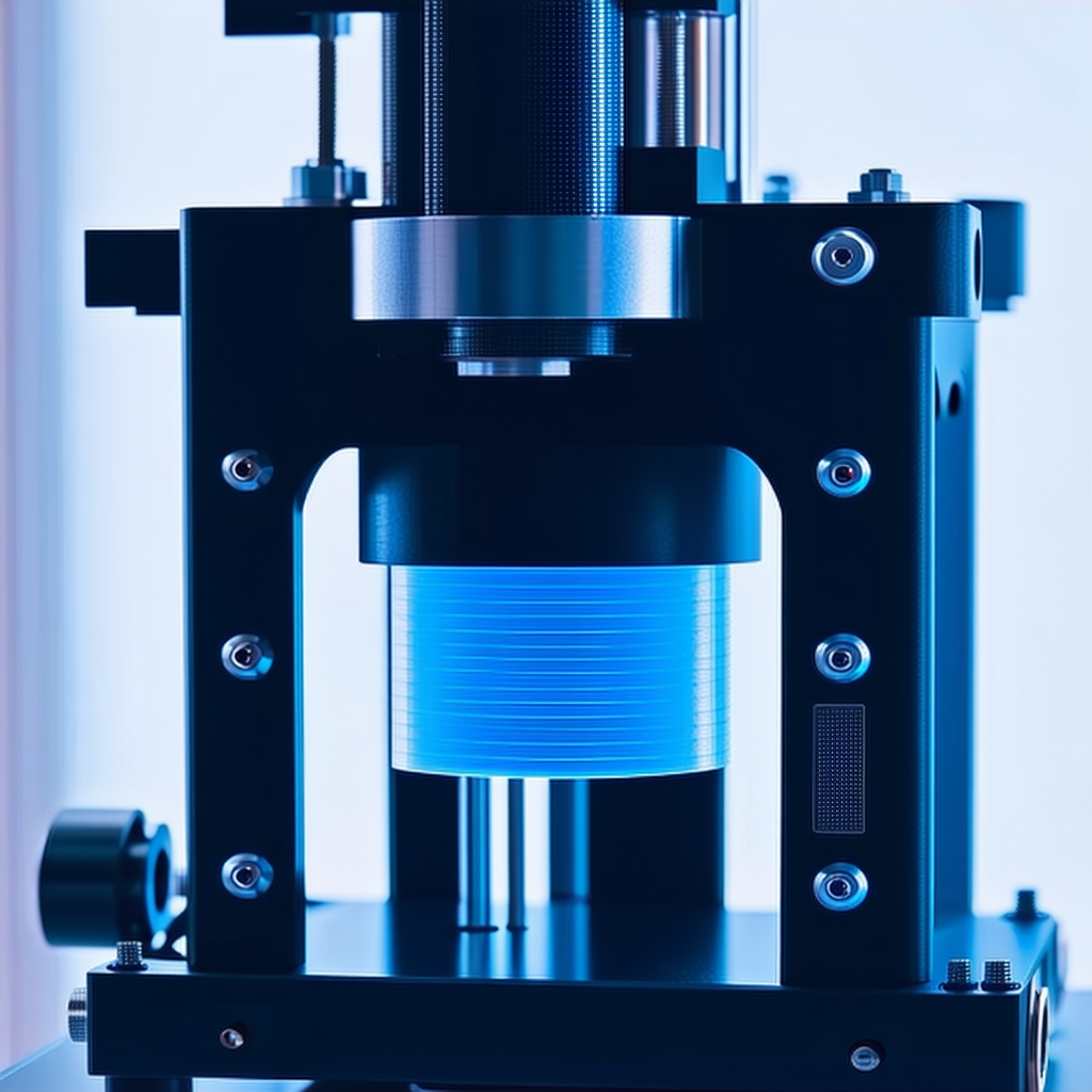 A Large, Black, And Silver Machine With A Blue Object Inside Of It
