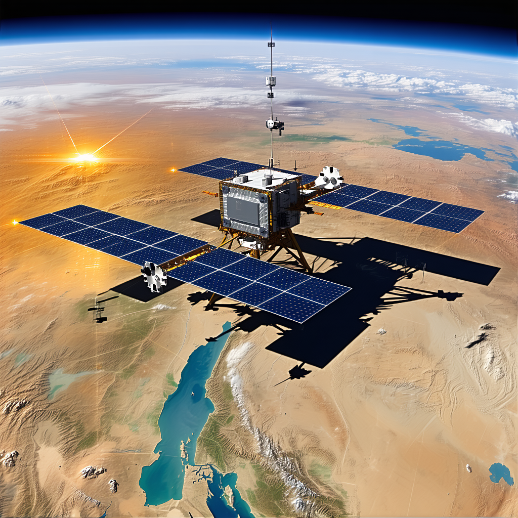 A Large Satellite Dish On A Spacecraft, Which Is Positioned In The Middle Of The Scene