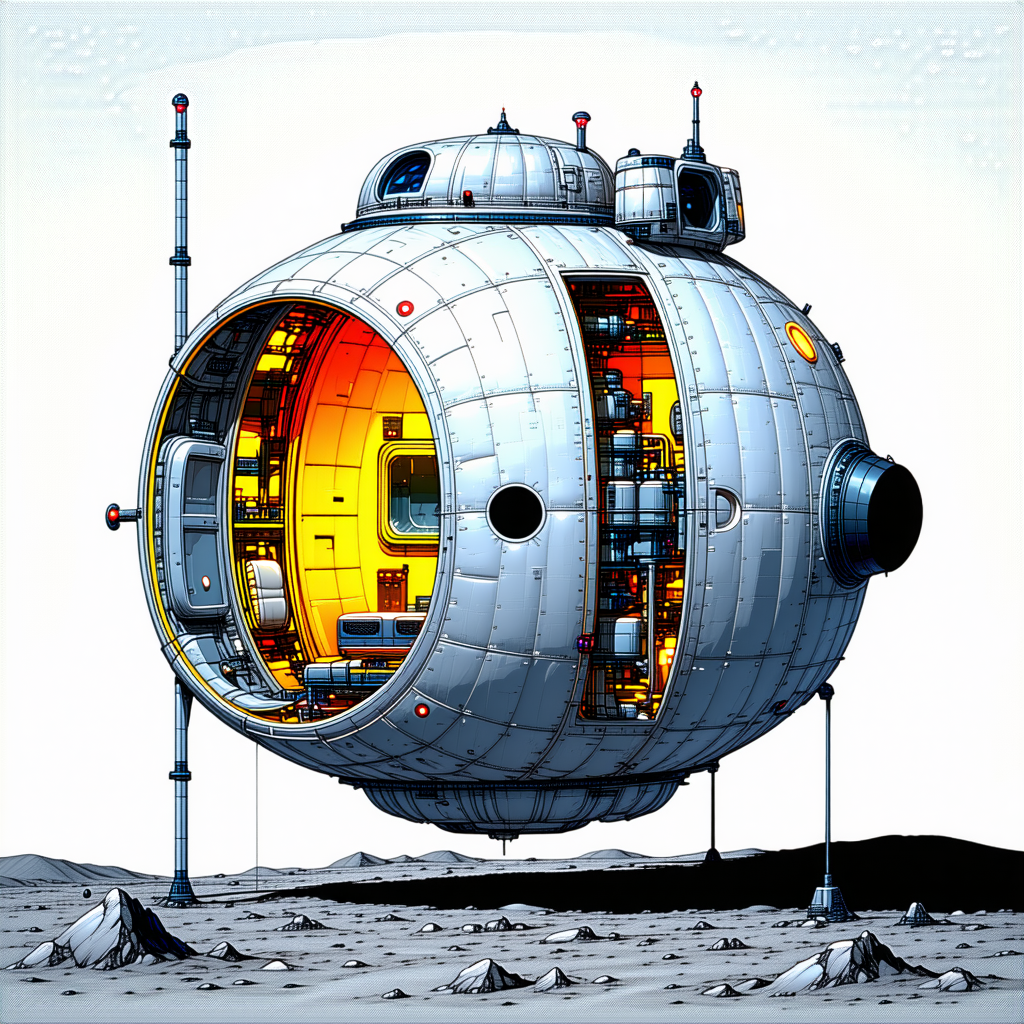 A Large, White, Round Spacecraft Is Shown In A Drawing, With A Dome-shaped Structure On Top