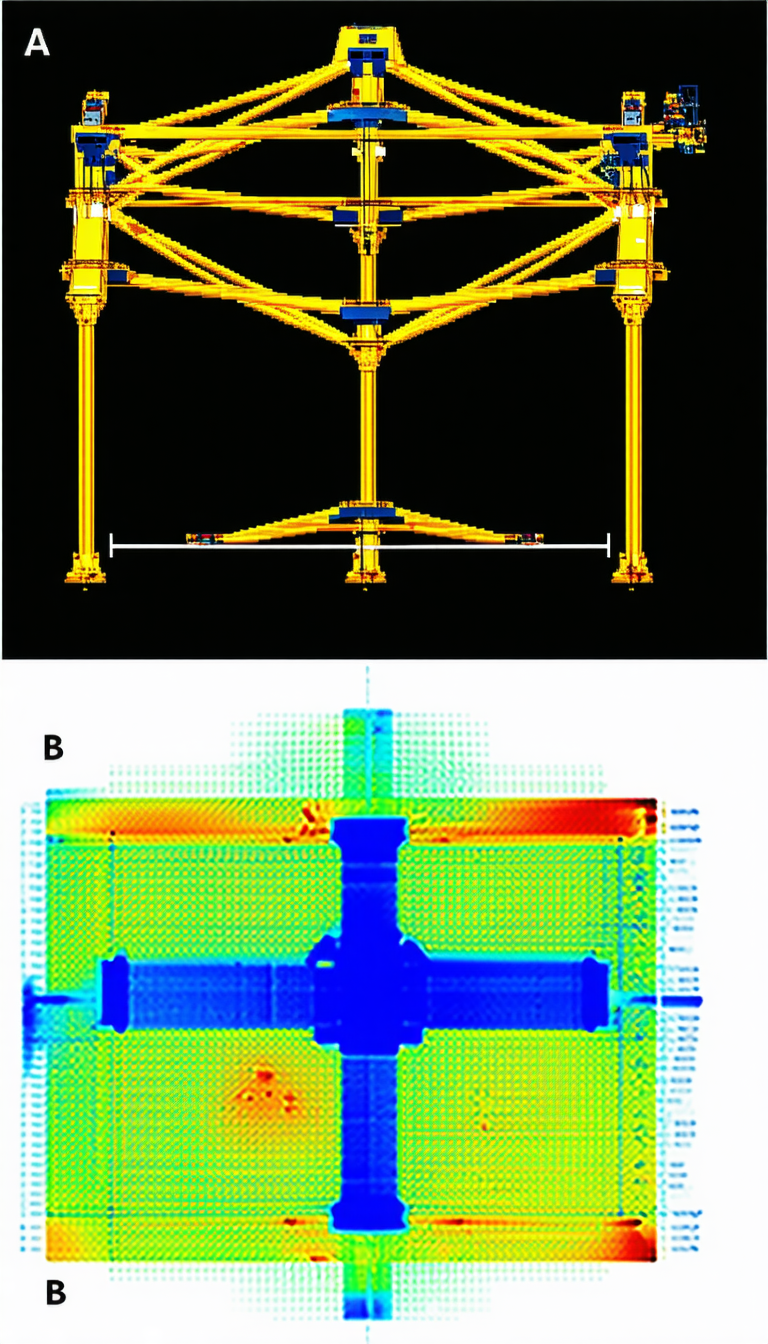 A Large Metal Structure With A Blue Background