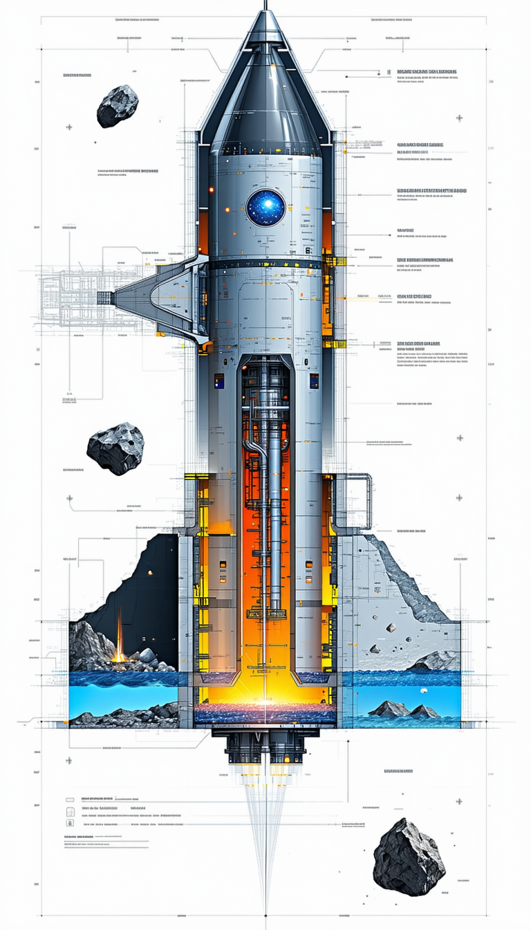 A Space Shuttle Is Shown In A Detailed Drawing, With A Large Blue Circle In The Middle