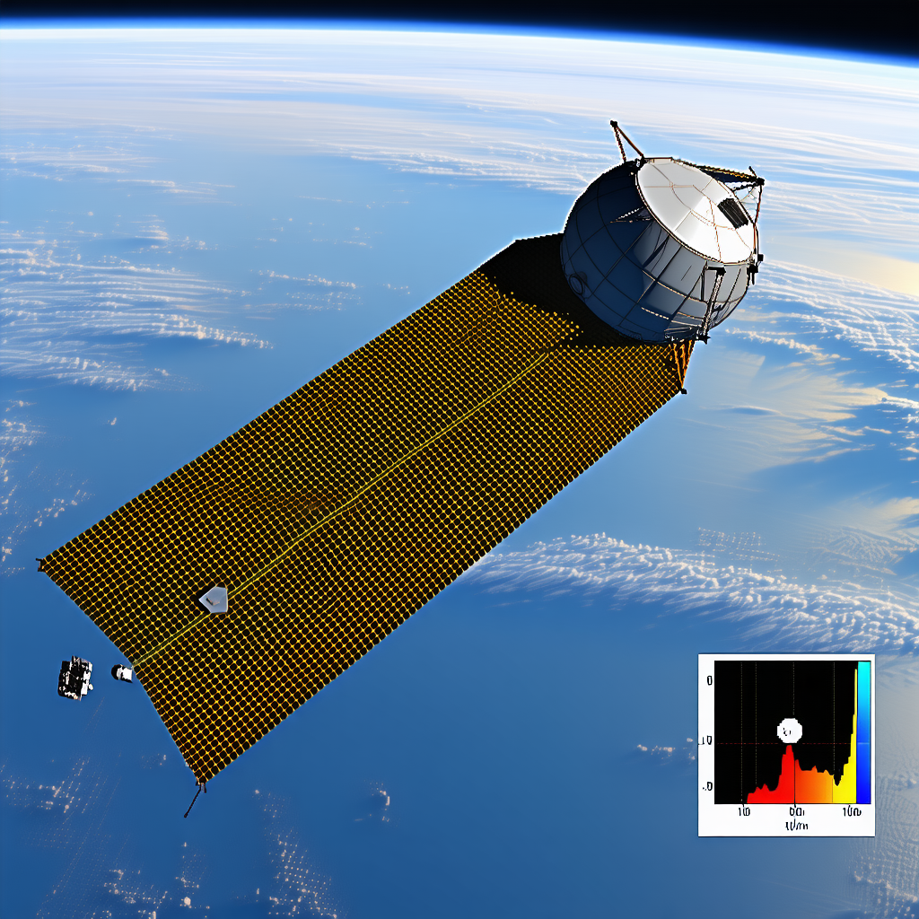 A Large Satellite Is Flying Through The Sky, With A Small Spacecraft Flying Nearby