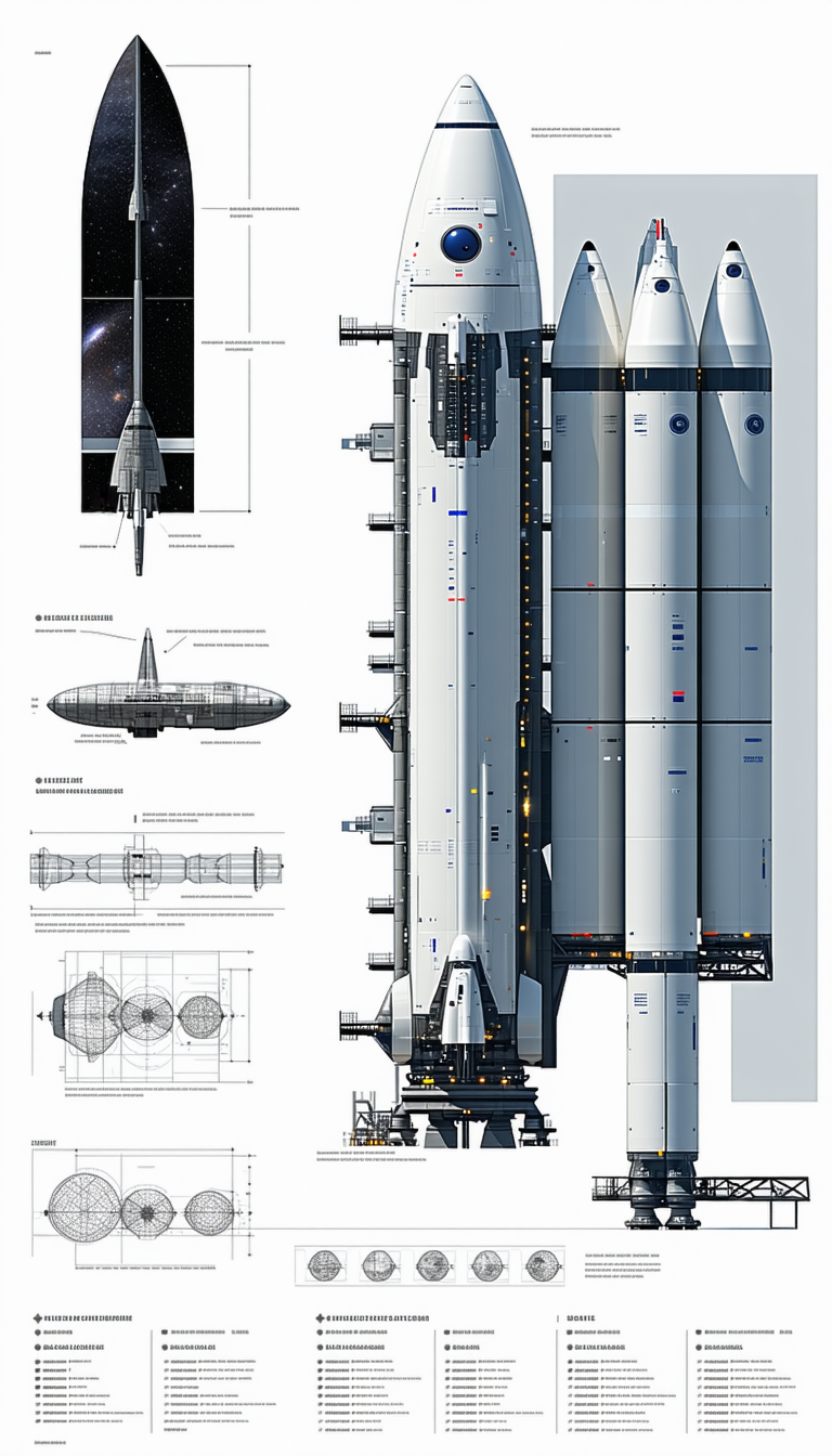 A Large White Space Shuttle Is Shown In A Series Of Diagrams And Drawings