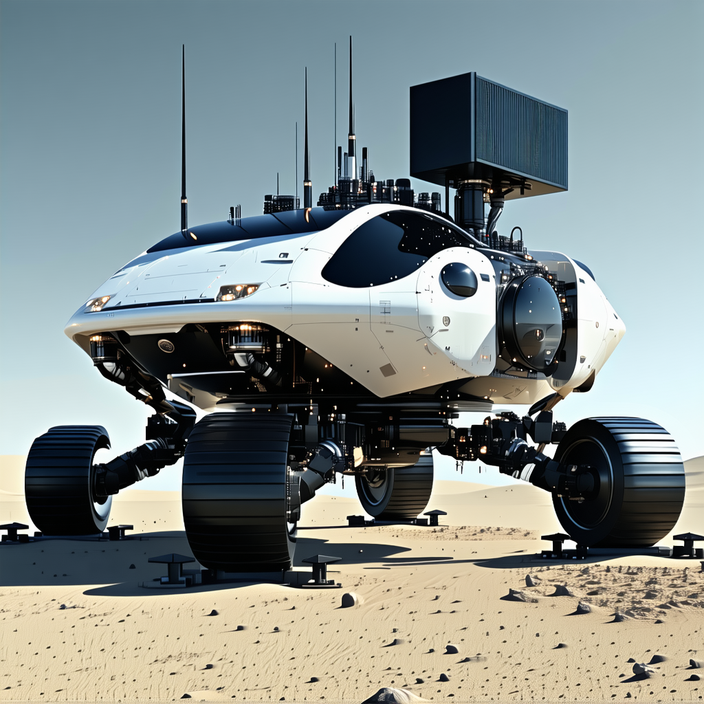 A Futuristic Vehicle Is Parked On A Rocky Surface