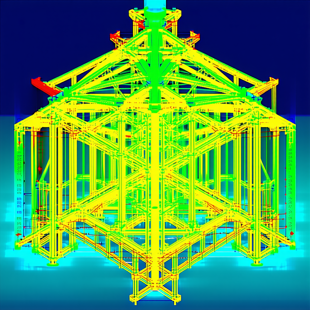The Image Is A 3d Model Of A Building, Likely A Bridge, With A Yellow And Green Color Scheme