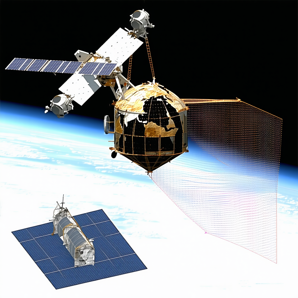 A Large Spacecraft With A Satellite Attached To The Side Of It