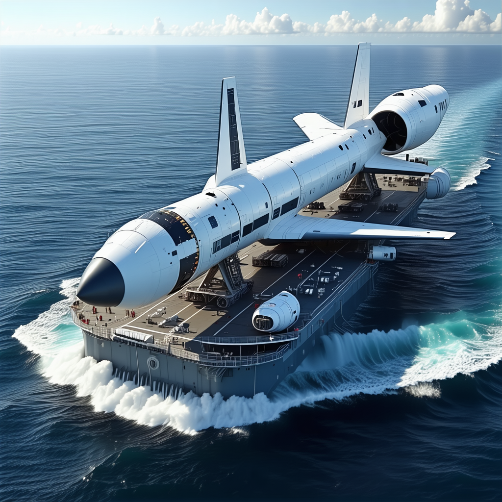 A Large White Airplane, Possibly A Space Shuttle, Sitting On Top Of A Boat