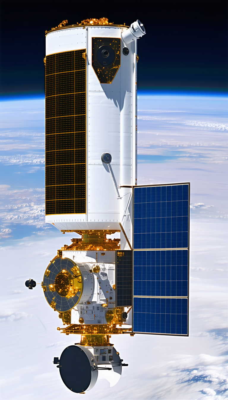 A Large Spacecraft With A White And Gold Color Scheme
