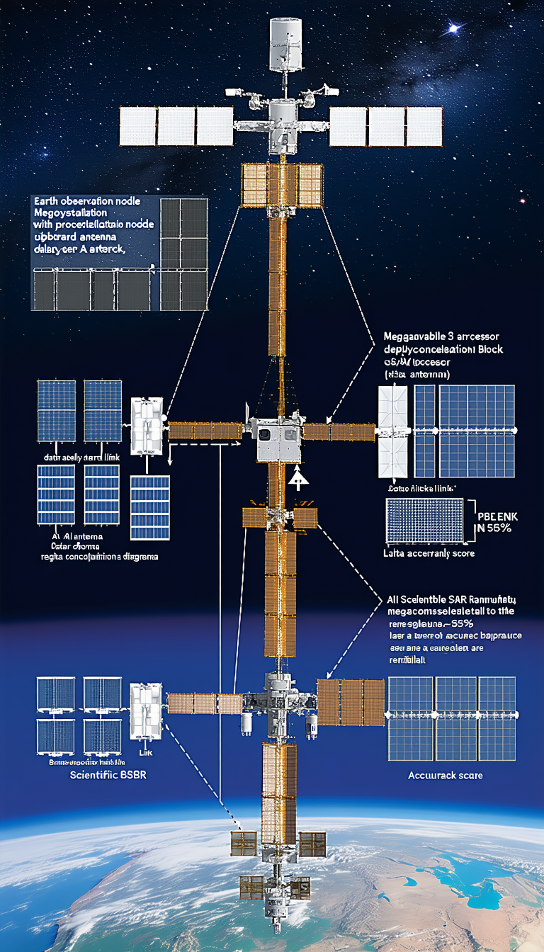 The Image Is A Diagram Of A Space Station, Showing The Various Components And Their Functions