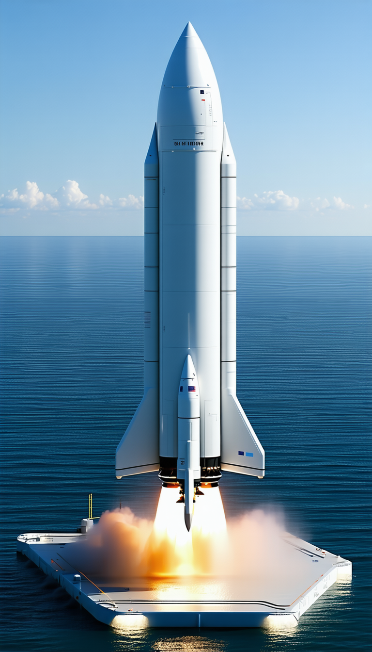 A Large White Space Shuttle, Possibly A Nasa Space Shuttle, Flying Over The Ocean