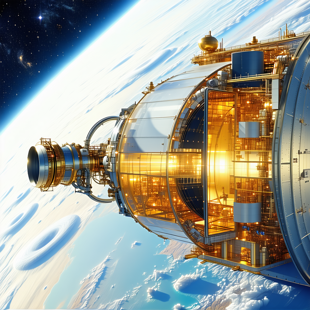 A Large Spacecraft Is Shown In A Close-up View, With A Large Dome On Top
