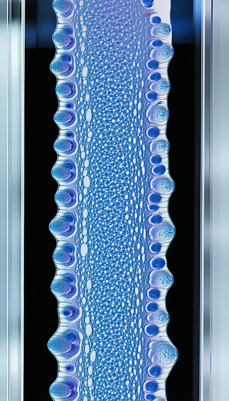 A Blue And White Image Of A Cell Is Displayed In A Black Frame