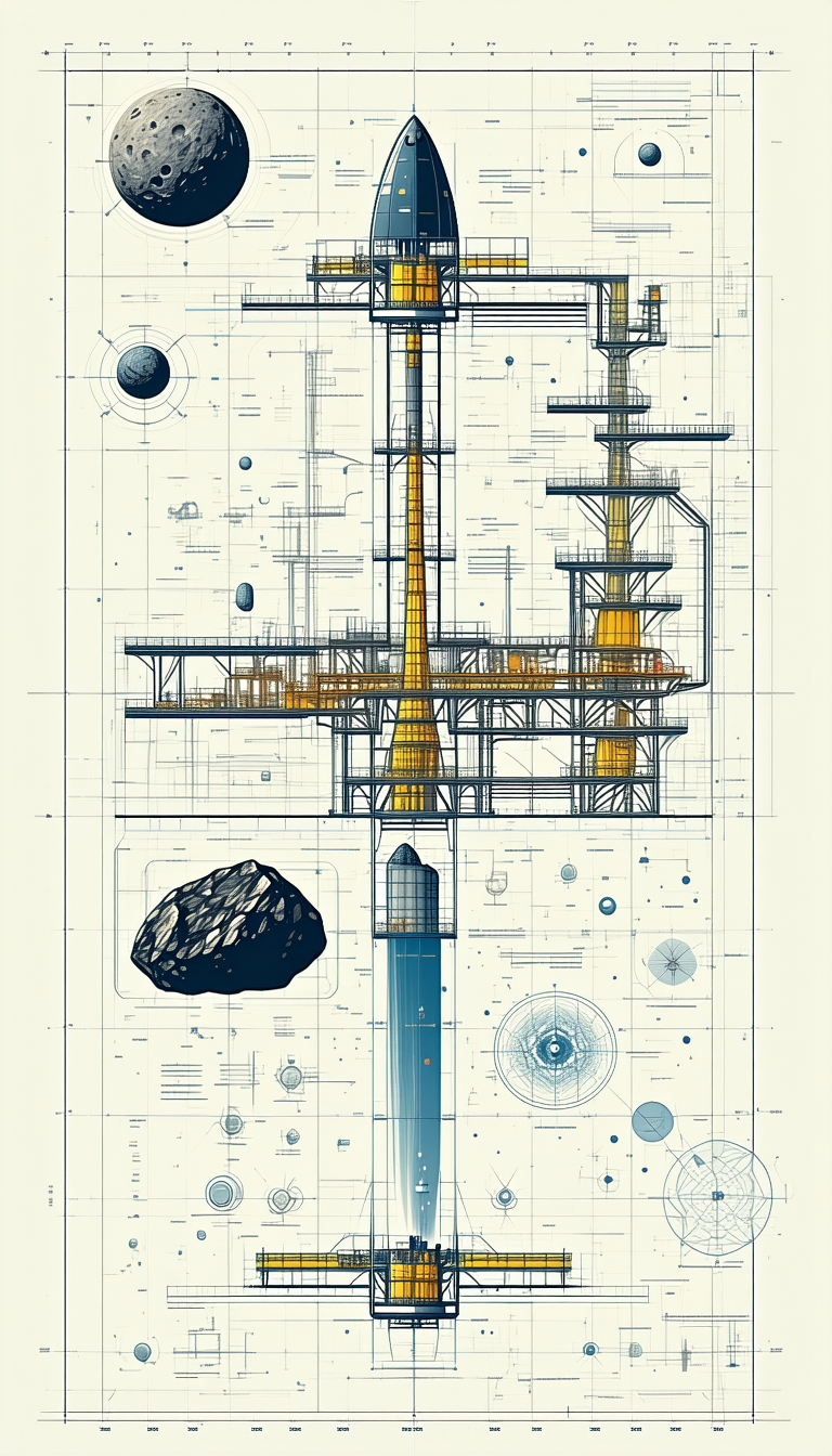 A Blue And White Drawing Of A Space Station Is Shown