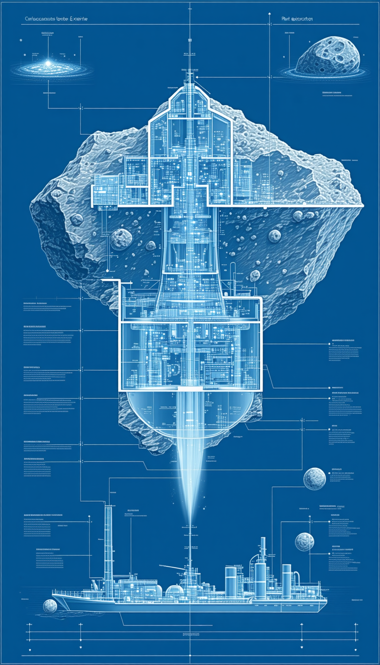 A Blue And White Drawing Of A Space Station Is Shown