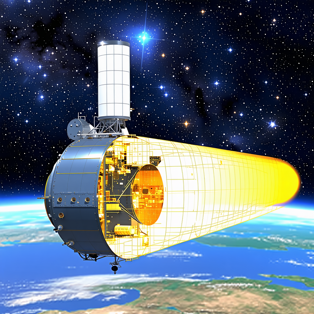 A Spacecraft With A Large Dome On Top, Flying Through The Sky