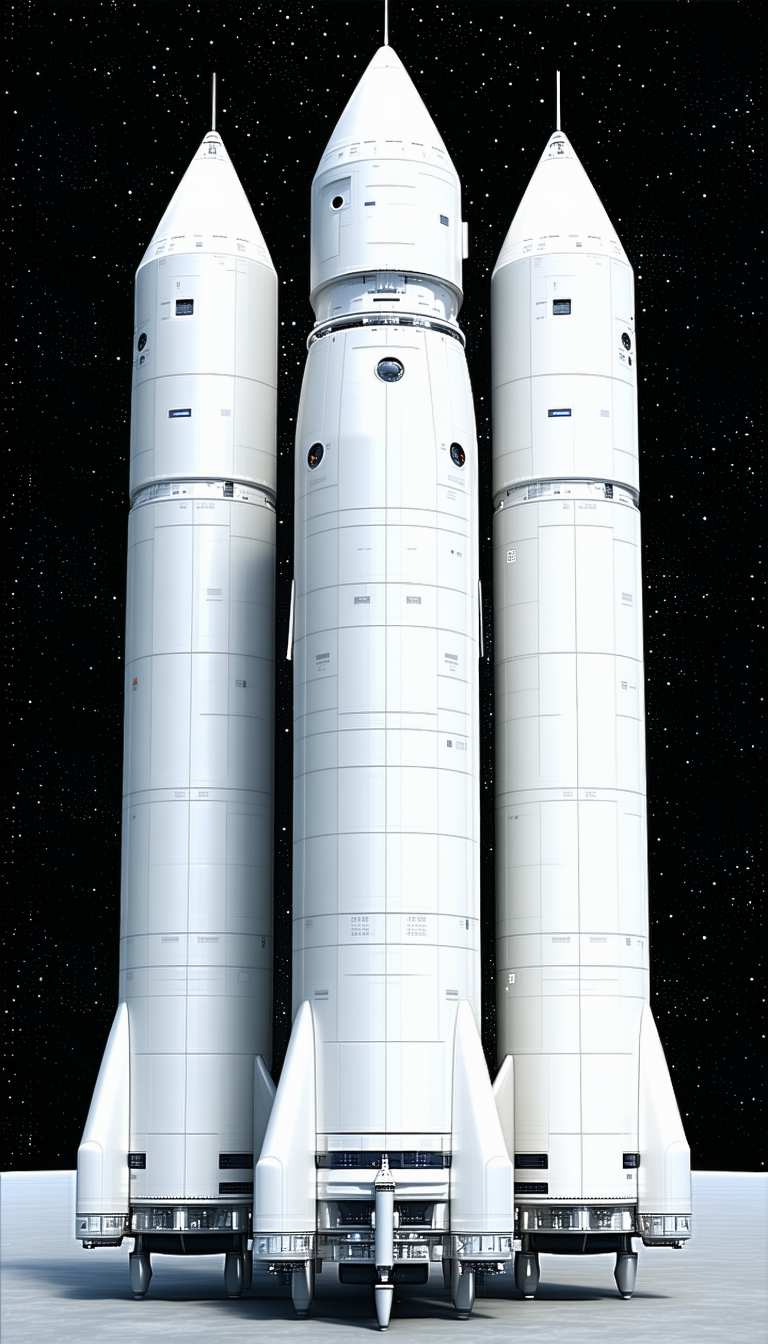 Two White Rockets, One On The Left And The Other On The Right, Standing Side By Side