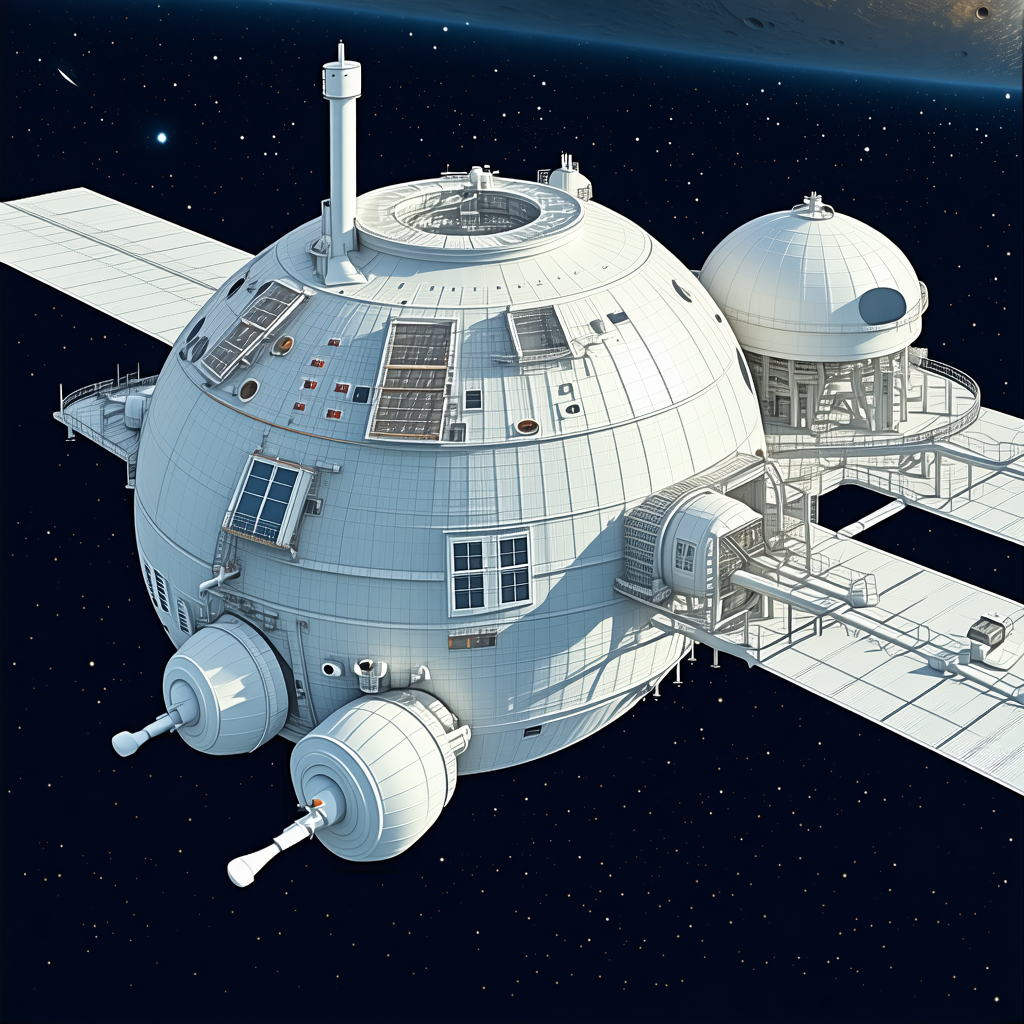 A Large White Spacecraft With A Dome-shaped Structure On Top