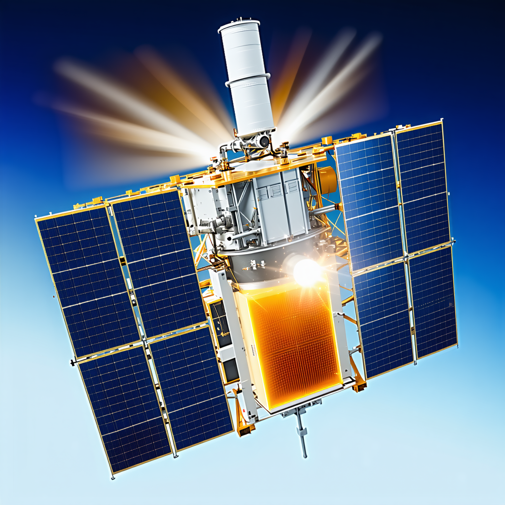 A Spacecraft Is Shown In A Close-up View, With Its Solar Panels And Other Components Clearly Visible
