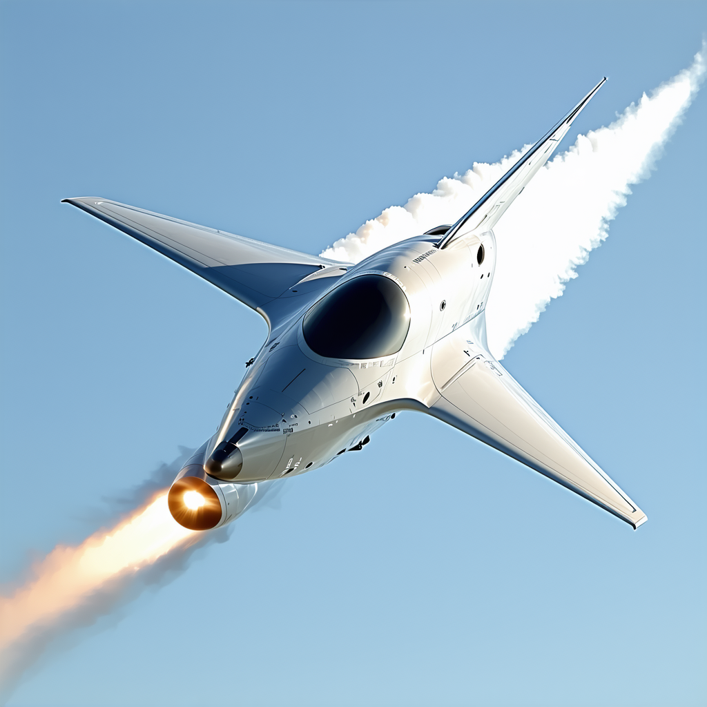 A White Jet Is Flying Through The Sky, Leaving A Trail Of Smoke Behind It