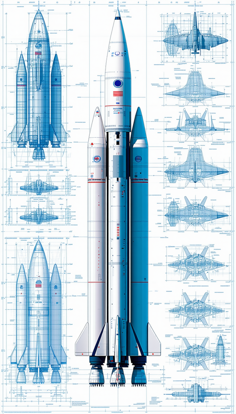 A Space Shuttle Is Shown In A Blue And White Drawing