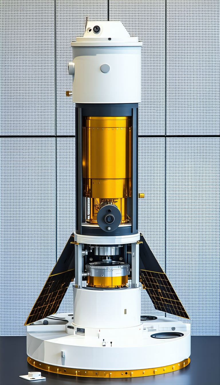 A Large, White, And Gold Satellite Dish, Which Is The Main Focus Of The Scene