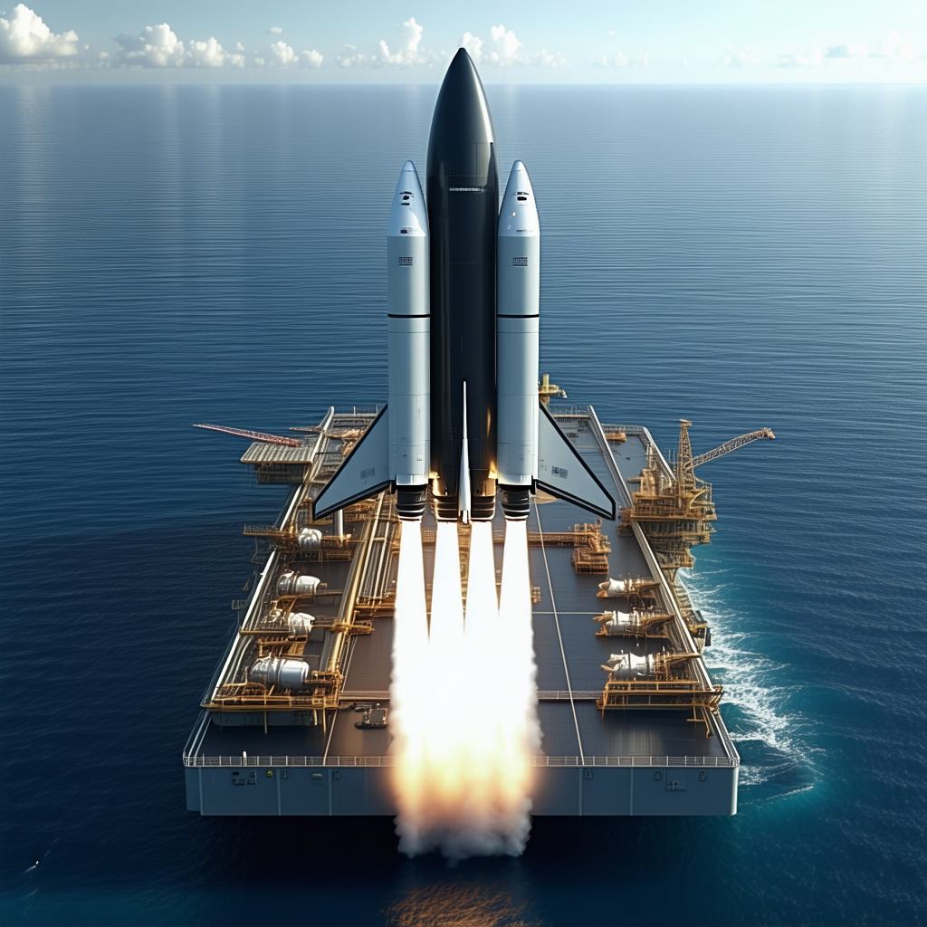 A Large Space Shuttle Is Docked At A Space Station, With Its Booster Rockets Still Attached