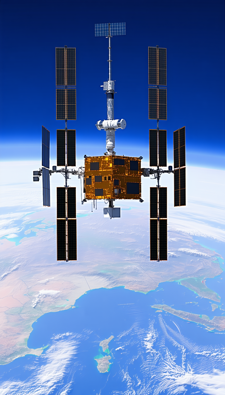A Space Station With A Large Satellite Dish On Top Of It