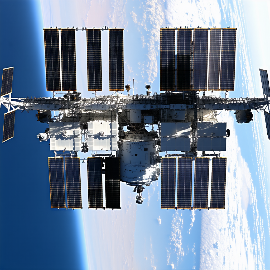 A Space Shuttle With A Large, White, And Blue Structure On Top Of It