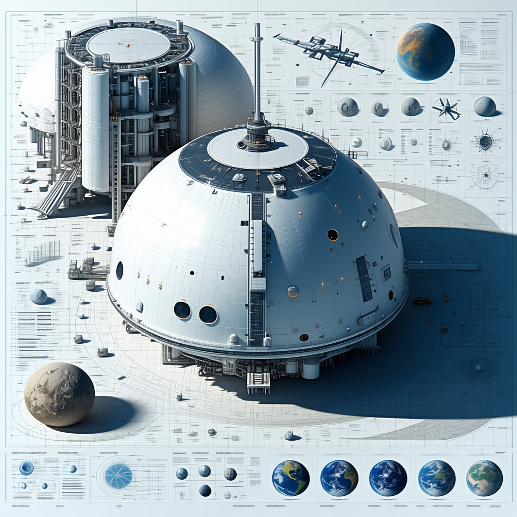 The Image Is A Detailed Illustration Of A Space Station, Which Is The Central Focus Of The Scene