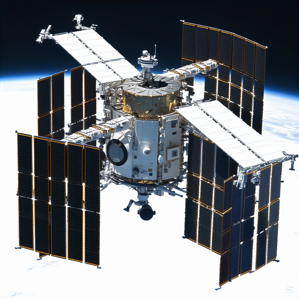 A Space Shuttle With A Large Satellite Dish On Top Of It
