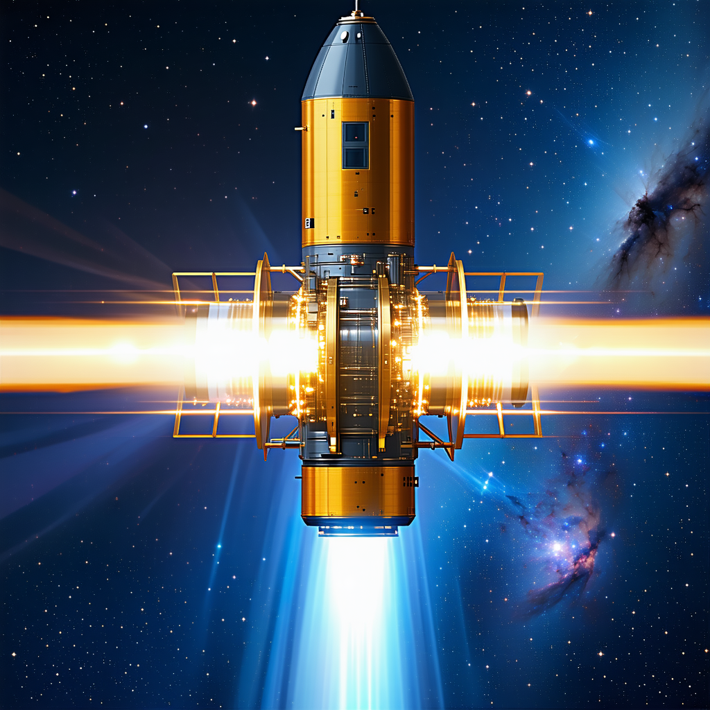 A Spacecraft With A Bright Yellow Exterior, Flying Through The Vast Expanse Of Space