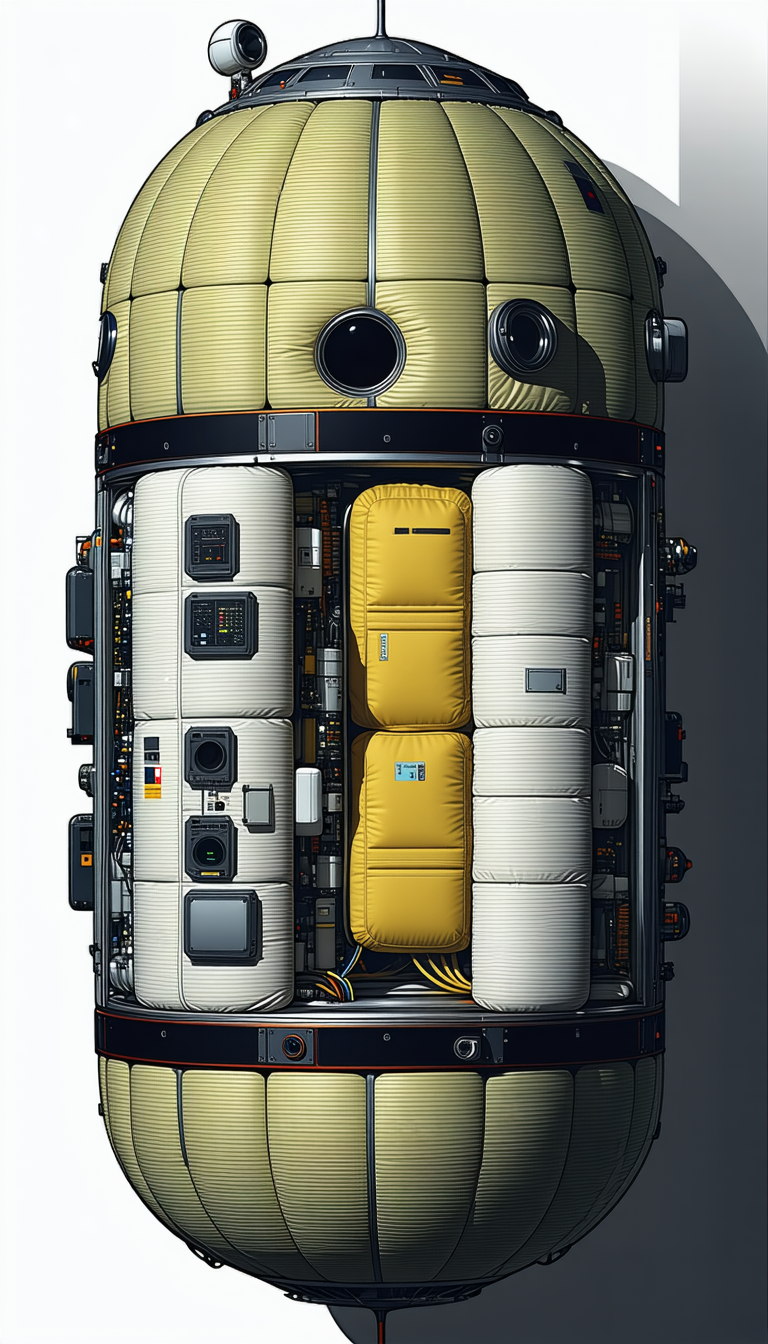 A Large, White, And Yellow Spacecraft Is Shown In A Computer-generated Image