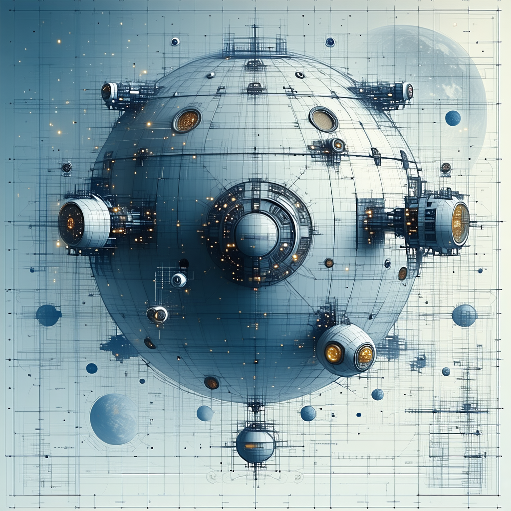 A Futuristic Spacecraft Is Shown In A Blue And White Color Scheme