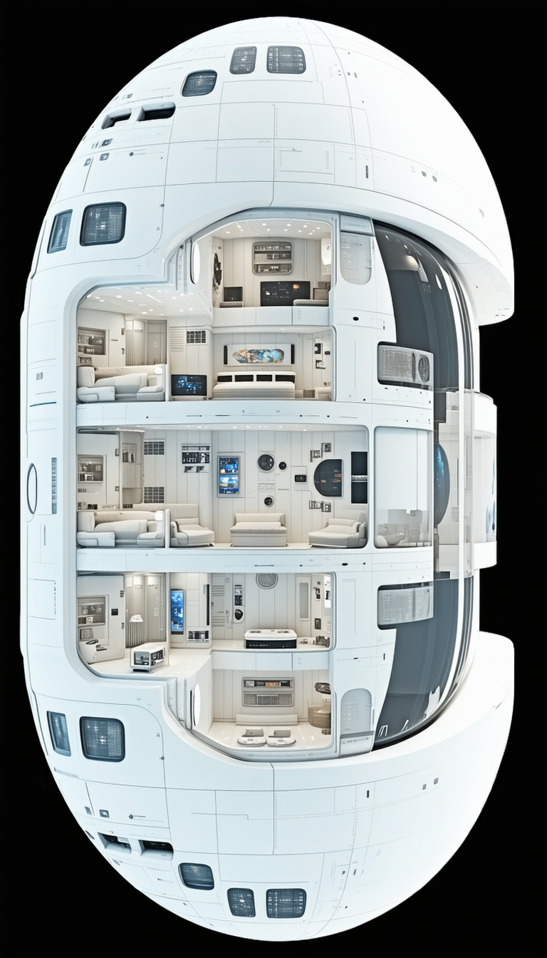 The Image Is A 3d Model Of A Space Station, Showcasing A Variety Of Rooms And Spaces