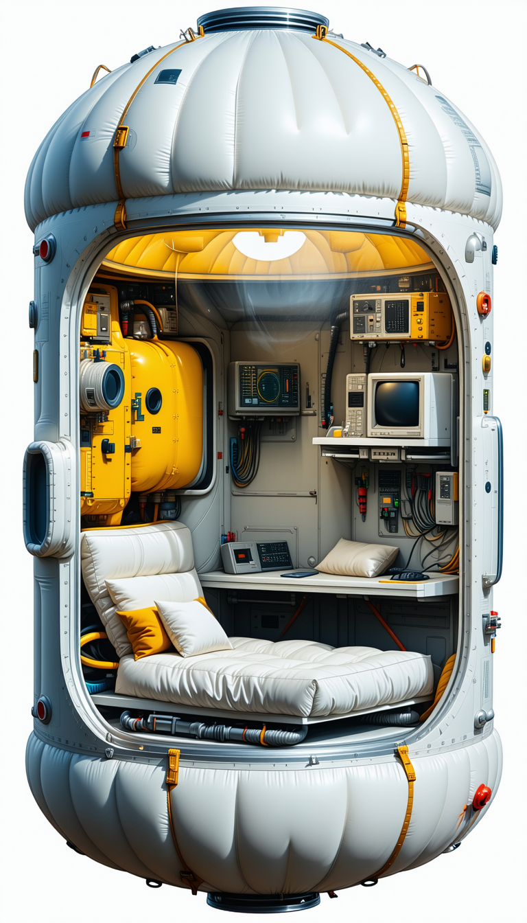 In This Image, There Is A Futuristic-looking Room With A Bed And A Desk