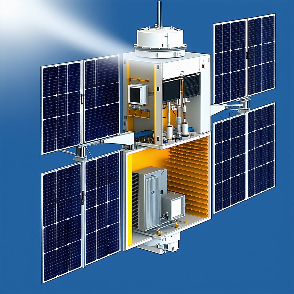 A Large, White, And Yellow Satellite With A Solar Panel On Top