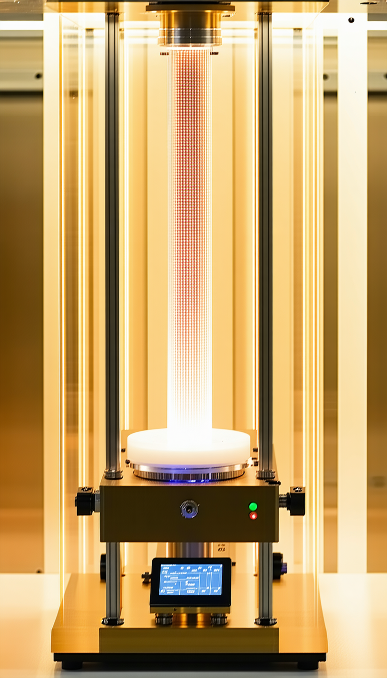 A Large, Brightly Lit Machine With A Blue Light On Top Of It