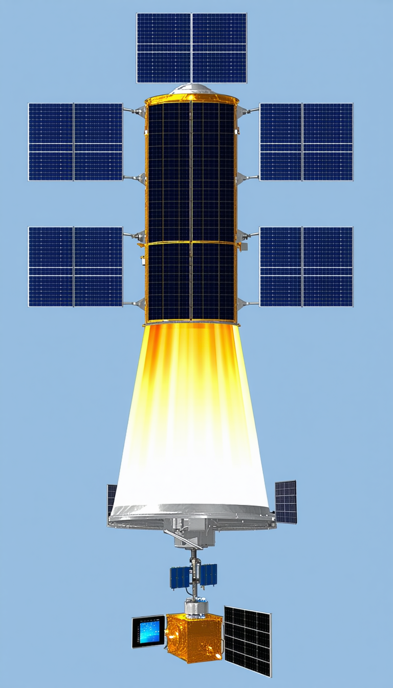 A Spacecraft Is Shown In A Blue Sky, With A Bright Yellow Exhaust Trail Behind It